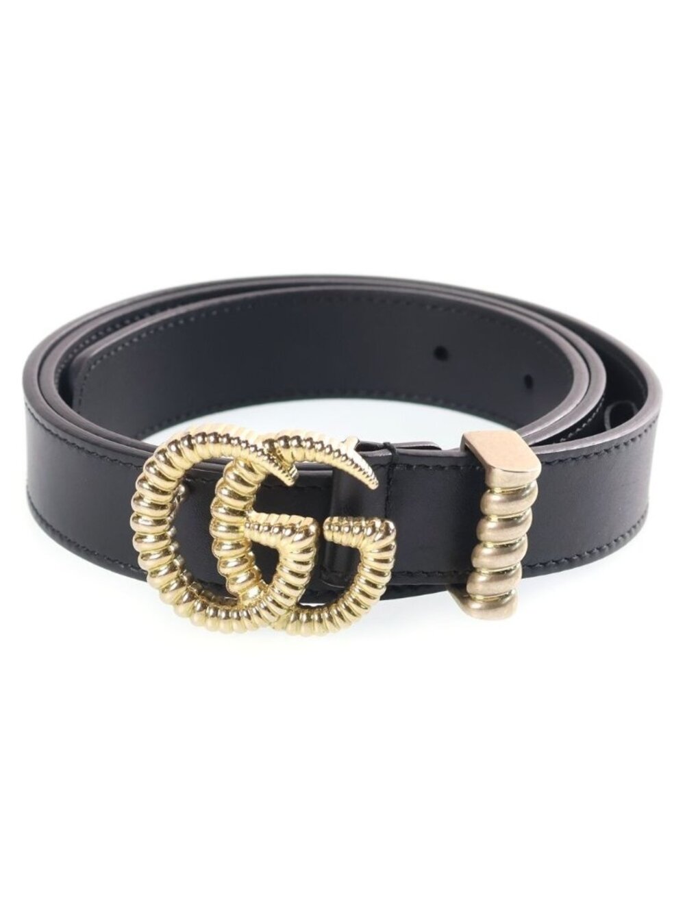 Gucci Double G Torsion Leather Belt Black 80/32 Gold